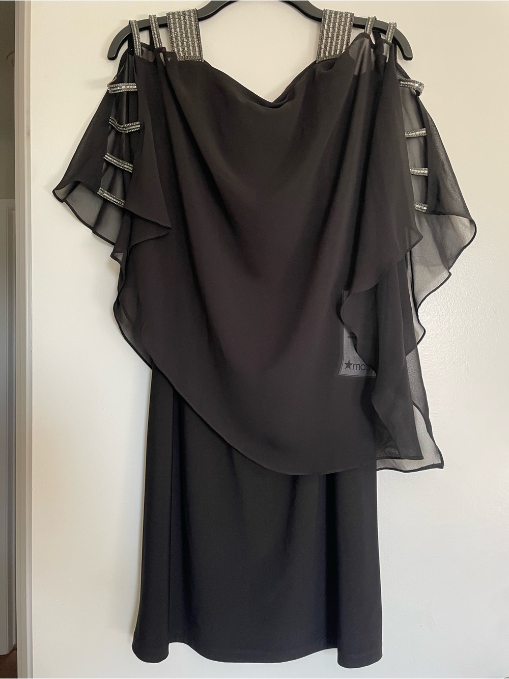 MSK Black Chiffon-Overlay Midi Dress with Beaded Straps M